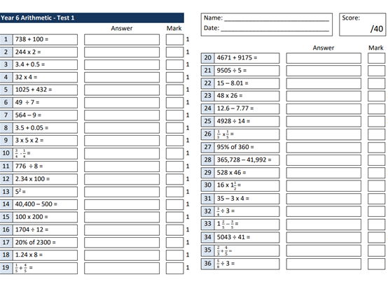 Y6 Arithmetic Test 12 SATsPapers Answers
