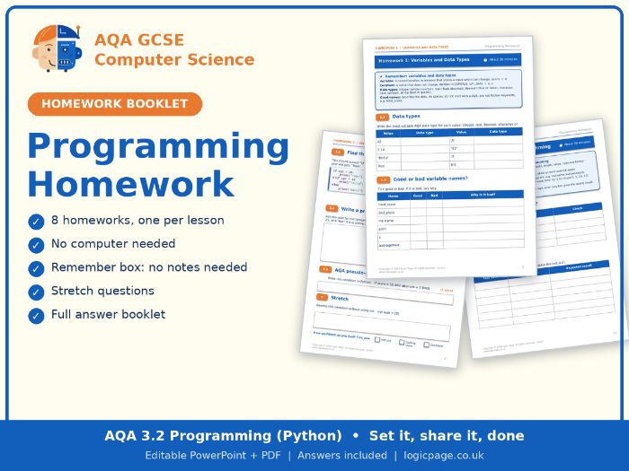 AQA GCSE Computer Science 3.2 Programming Homework Booklet
