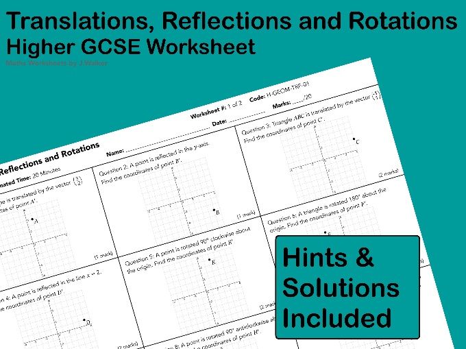 GCSE Maths Worksheet: Translations, Reflections and Rotations - Higher Tier