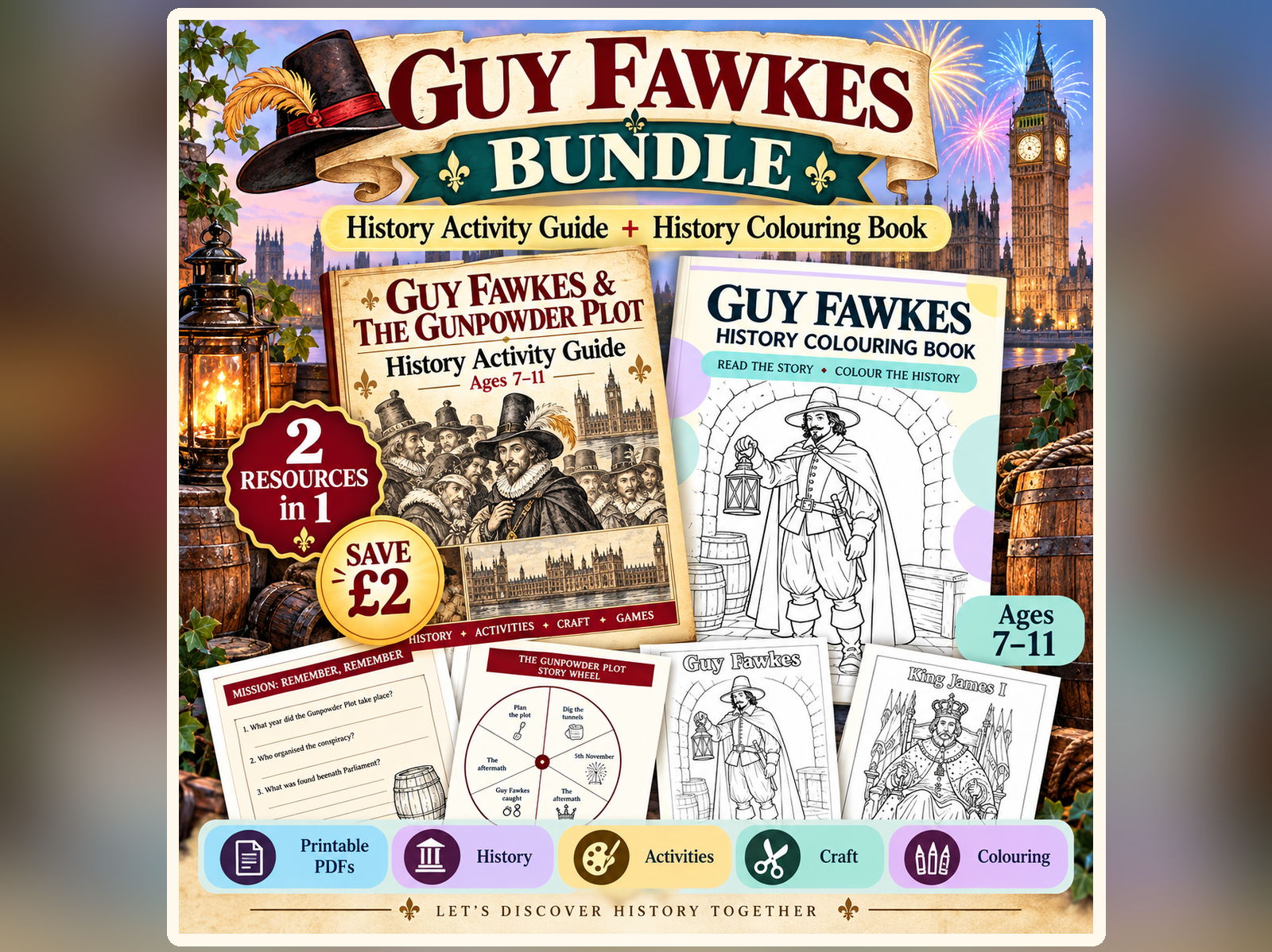 Guy Fawkes & the Gunpowder Plot – History, Activities and Colouring Book Bundle