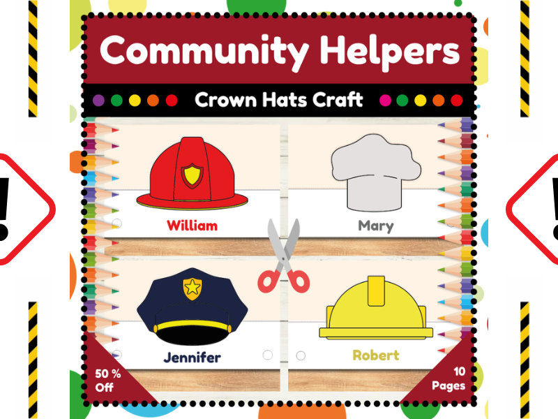 Community Helpers Hats Craft with Editable Names : Dramatic Play with Fun!