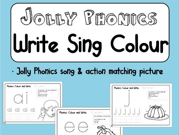 Jolly Phonics - Write and Colour each sound - Song & matching picture | All Jolly Phonics Sounds