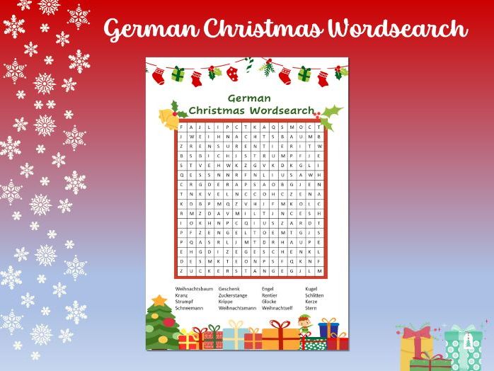 German Christmas Wordsearch Teaching Resources