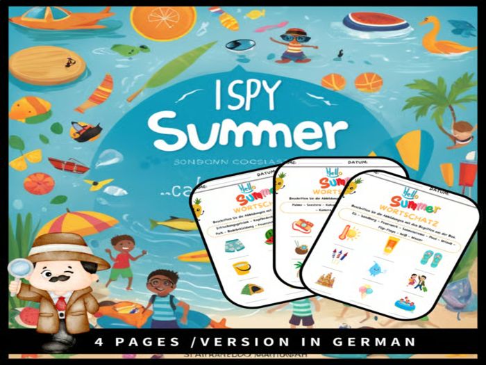 Summer Vocabulary Activity: I Spy Game - Vocabulary Summer for Kids in German