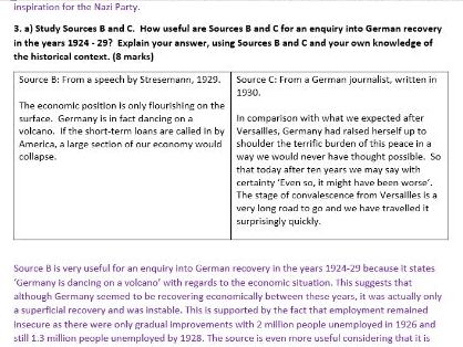 Model answers for full Weimar and Nazi Germany mock paper Edexcel GCSE 9-1