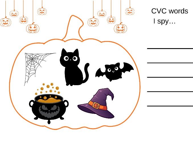 Halloween CVC Words I Spy | Write the Words You See | EYFS Phonics Worksheet