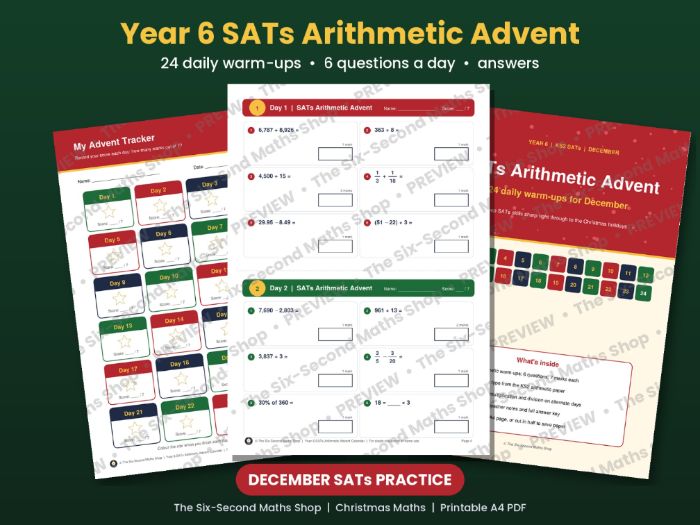 Year 6 SATs Arithmetic Advent Calendar | 24 Daily Christmas Maths Warm-Ups