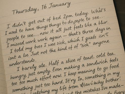 Characteristics of Depression Recap activity AQA Psychology diary entry - label the characteristics