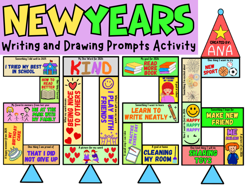 New Years 2026 Craft | One Word Goal Setting Activities New Years Bulletin Board