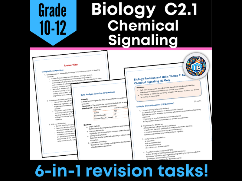 IB DP Biology C2.1 Chemical Signalling Quiz and Revision Worksheets 2026
