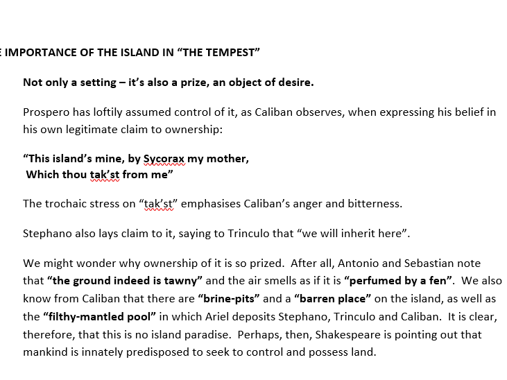 The Tempest - The Island - Essay Plan / Revision