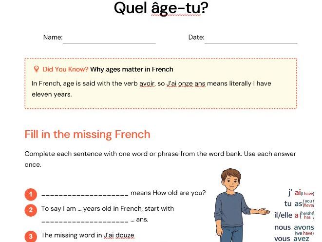 s1/year 7 - French - How old are you? - number 1-31