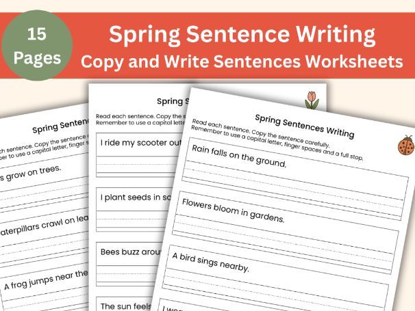 Spring Sentence Writing Worksheets – Copy and Write Sentences for Kids Aged 5-7