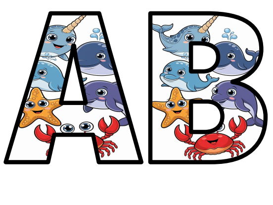 Cute Cartoon Ses Creatures Lettering Set Display Title Letters Numbers ...