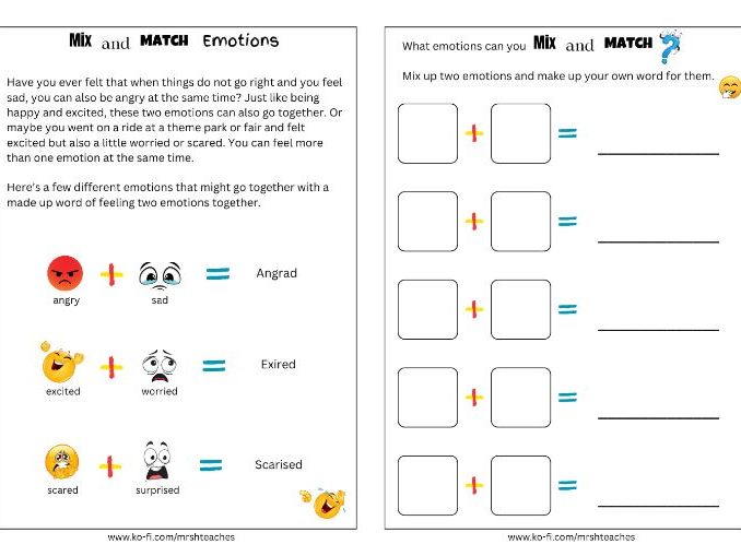 Mix and Match Emotions Worksheets PDF