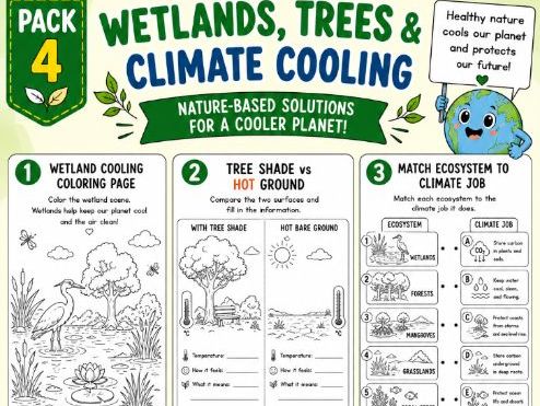 Wetlands, Trees & Climate Cooling Worksheet Pack | Nature-Based Climate Solution