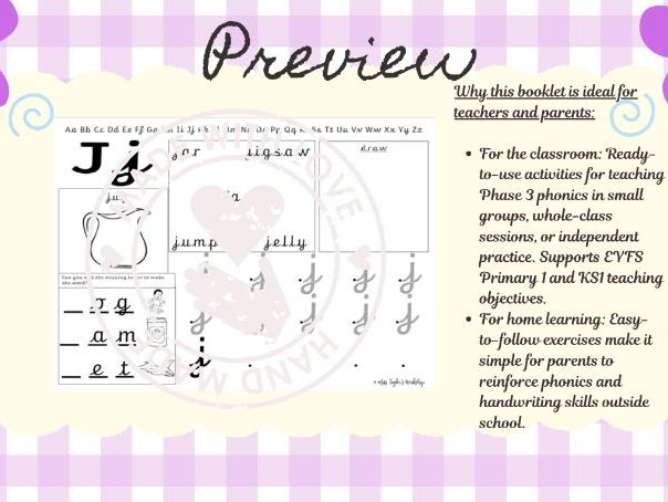 Pre-Cursive JVWXYQUZ Phase 3 Phonics Booklet 1