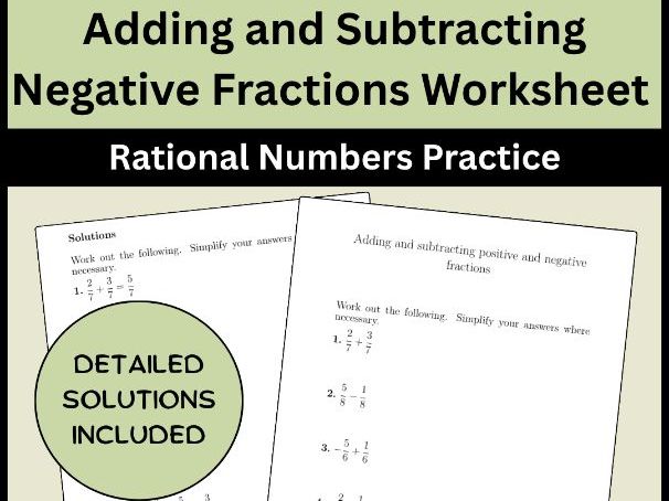 Adding and Subtracting Negative Fractions Worksheet Rational Numbers Practice