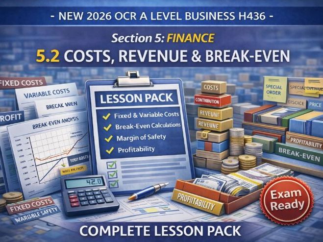 NEW 2026 OCR A Level Business H436 – 5.2 Costs, Revenue & Break-Even COMPLETE Lesson Pack