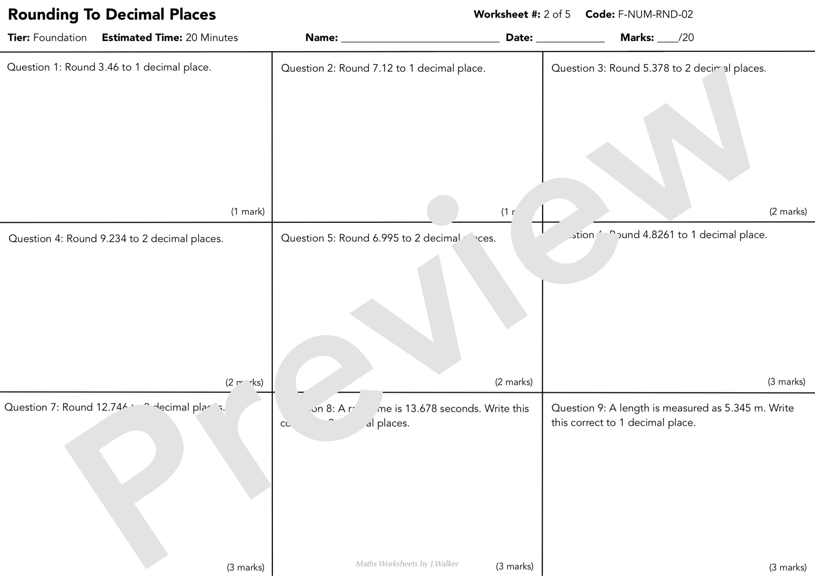 GCSE Maths Worksheet: Rounding To Decimal Places - Foundation Tier ...