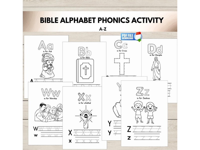 Bible Alphabet Phonics Worksheets A-Z | Christian Preschool