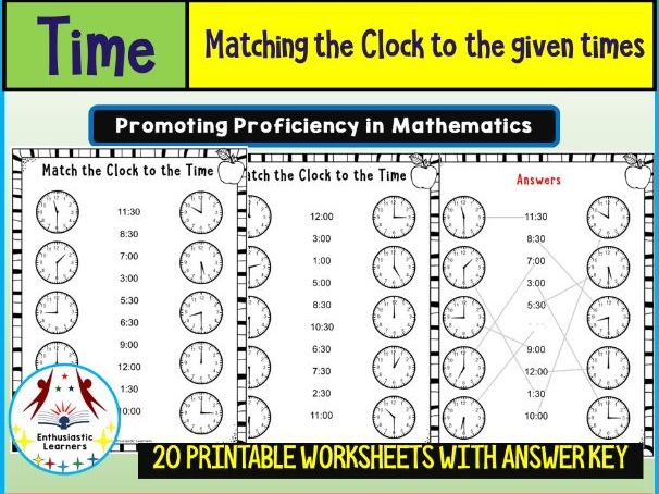 Matching the Clock to the Given Times Worksheets Math