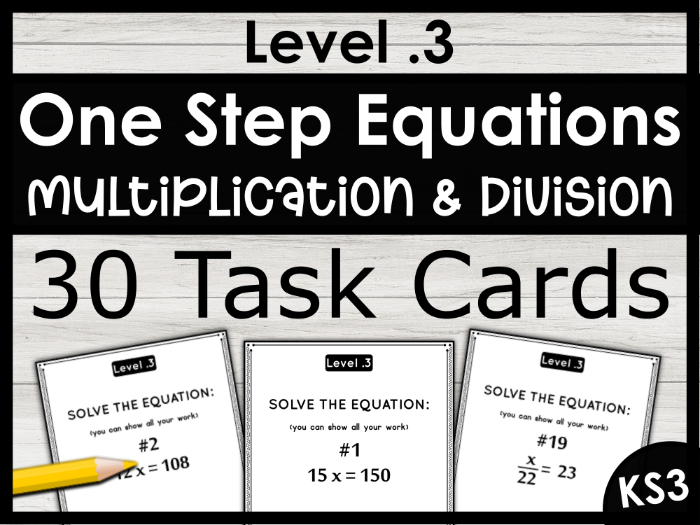 KS3 One-Step Equations Task Cards - Multiplication & Division | Year 7-9 Algebra Practice Pack