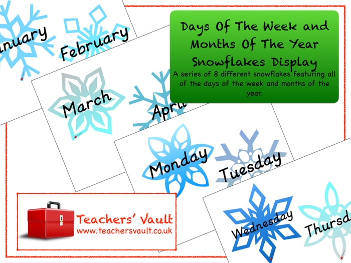 Days Of The Week and Months Of The Year Snowflakes Display