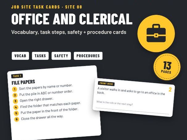 Office + Clerical Job Skills Task Cards for SEND: Filing, Copying + Phone