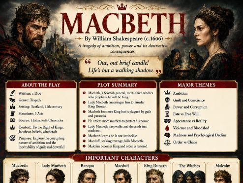Macbeth GCSE Revision Poster | Powerful Visual Guide for Characters, Themes, Context and Quotes
