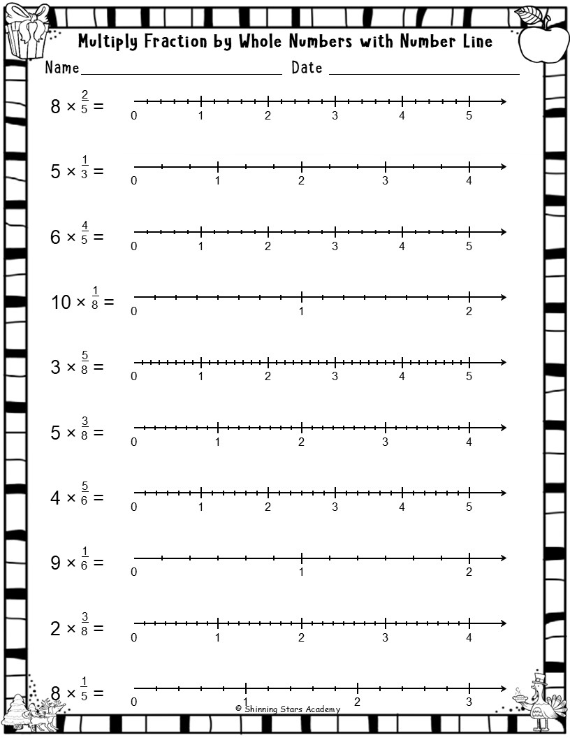 Multiplying Fractions by Whole Numbers with Number Lines Worksheets ...