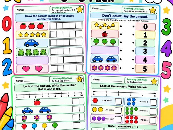 Number Skills 0-5 Pack | Early Years and KS1 Maths Worksheets
