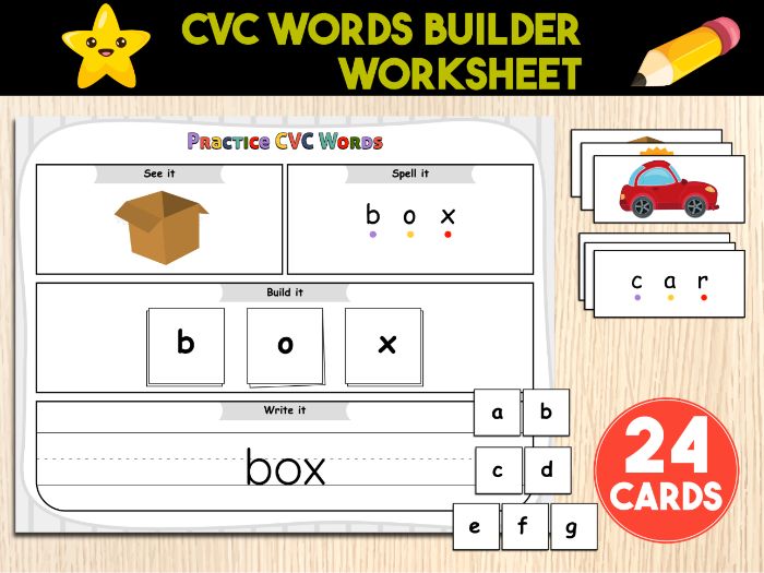 CVC Words Builder Mats Worksheet | Spelling & Writing Practice For Preschool