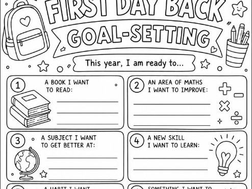 First Day Back to School Goal Setting Colouring Worksheet