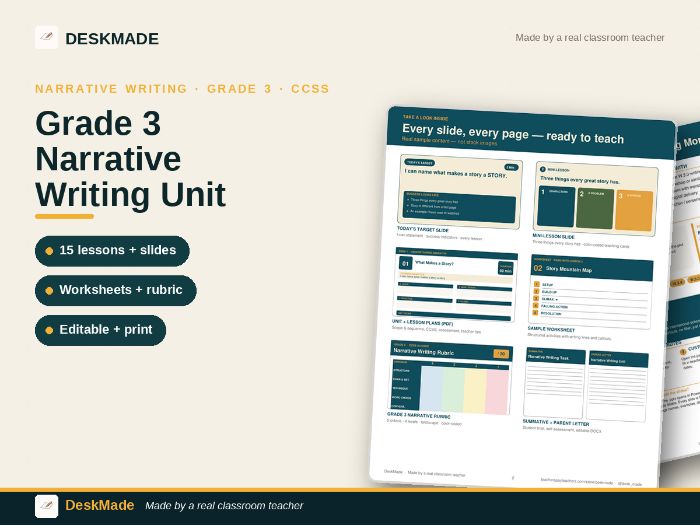 Grade 3 Narrative Writing Unit | 140 Slides + 15 Lessons | CCSS W.3.3