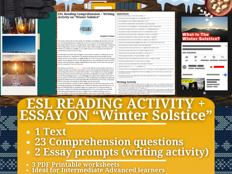 ESL Reading Comprehension + Writing Activity Worksheets - Winter Solstice