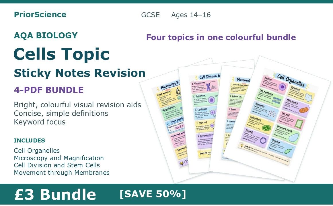 GCSE Biology Cells Revision Bundle | 4 Colourful Sticky Note Revision Mats
