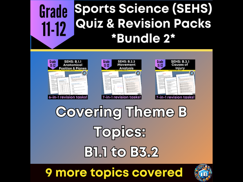 IB DP Sports Science (SEHS): Theme B – Biomechanics – Quiz & Revision Bundle (2026)