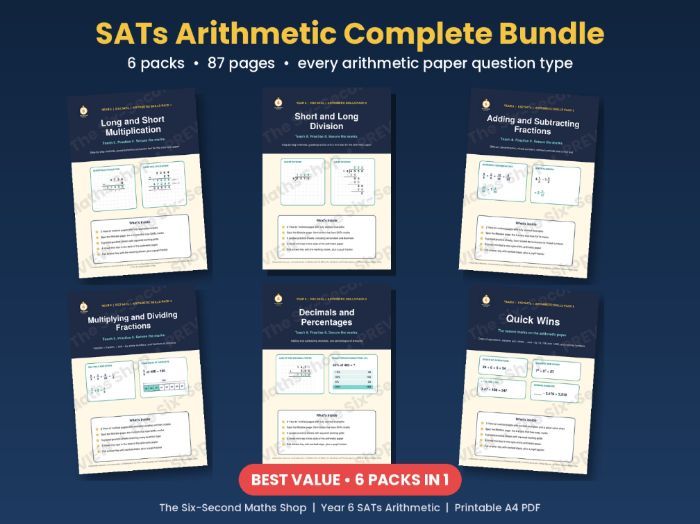 Year 6 SATs Arithmetic Revision Bundle | 6 Packs, 87 Pages | Multiplication, Division, Fractions,
