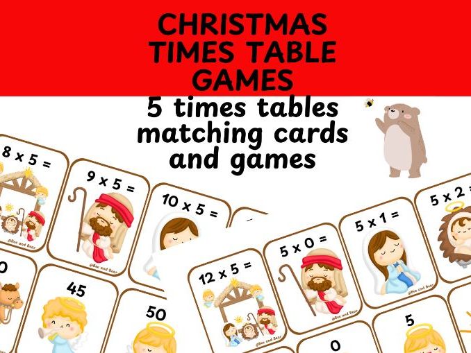 5 times table card game Christmas themed