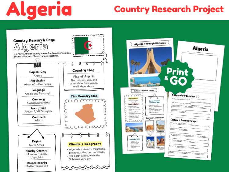 Algeria Country Research Project | Geography & Culture Worksheets