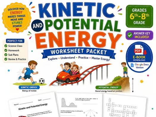 Kinetic & Potential Energy | Energy Calculations, Worksheets & Crossword