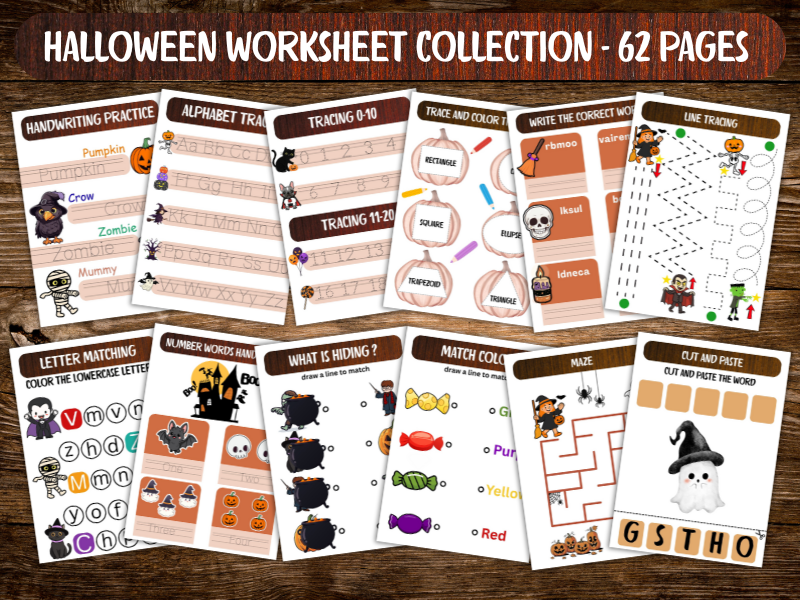 Halloween Worksheets for Kids, Halloween Activities for Preschool,