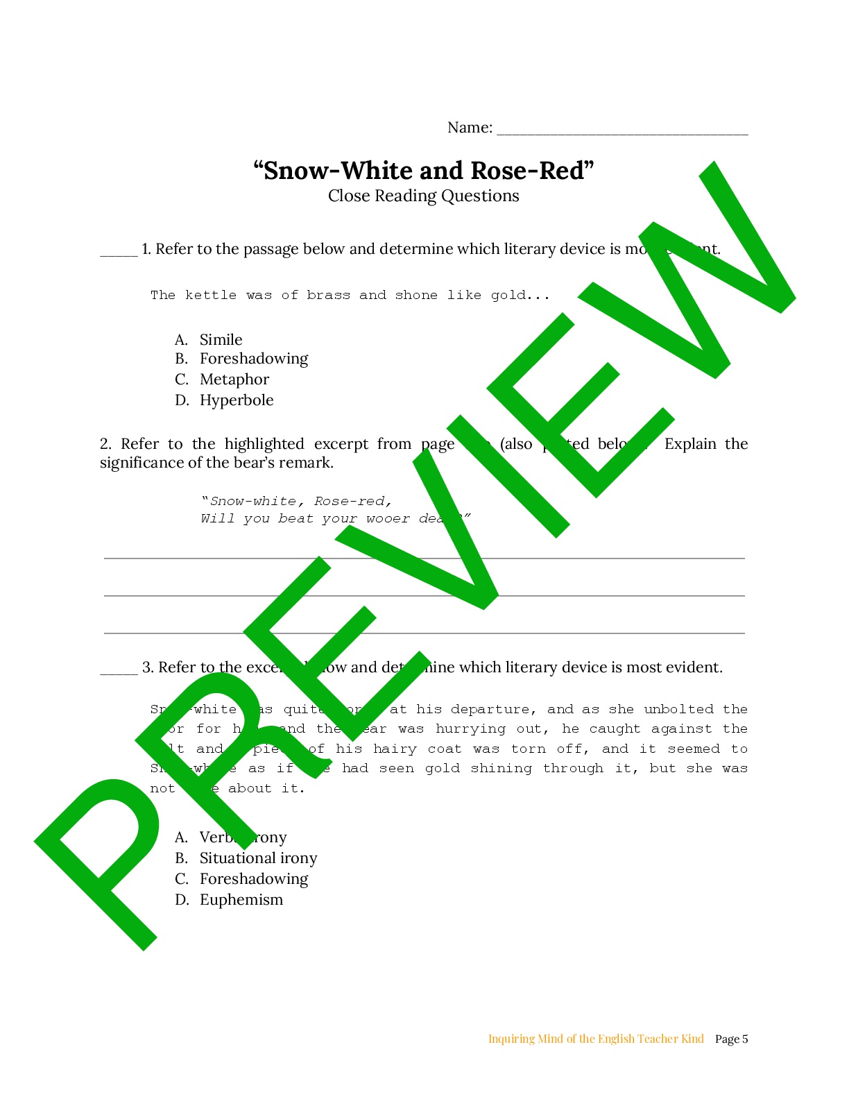 Grimms Fairy Tale Snow White And Rose Red Close Reading Teaching Resources