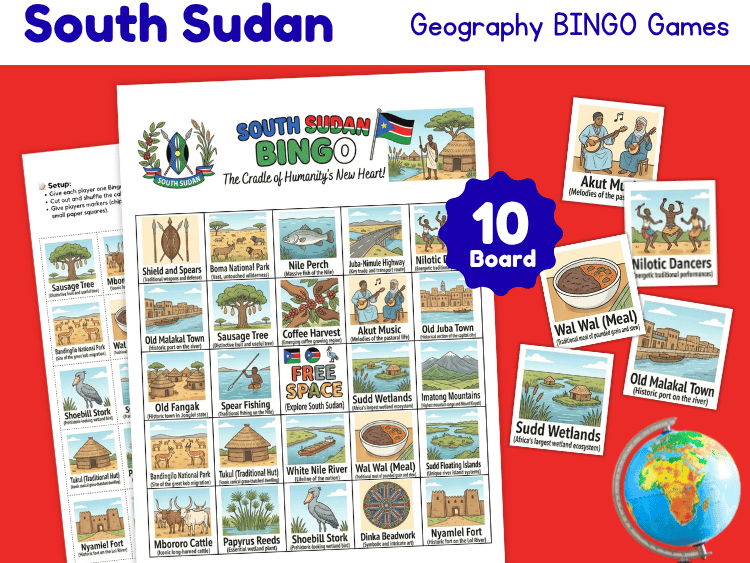 South Sudan Geography Bingo Game | Country Study Activity