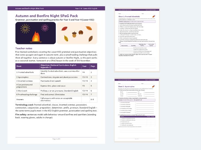 Autumn & Bonfire Night SPaG Pack Y3/Y4