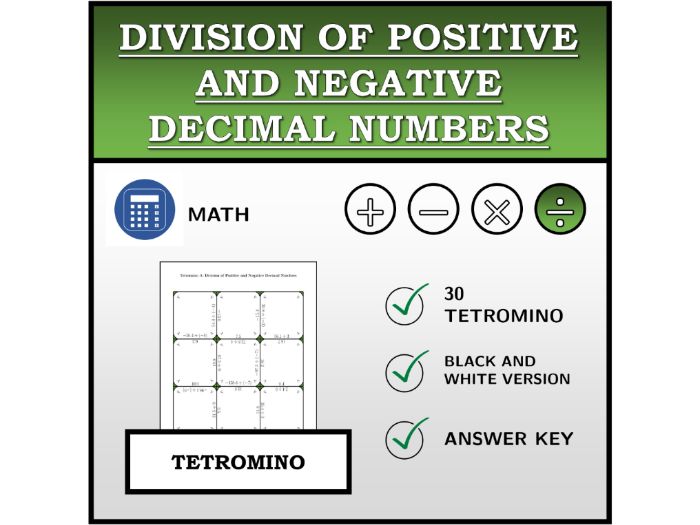 Tetromino | Division of Positive and Negative Decimal Numbers | Math Activity