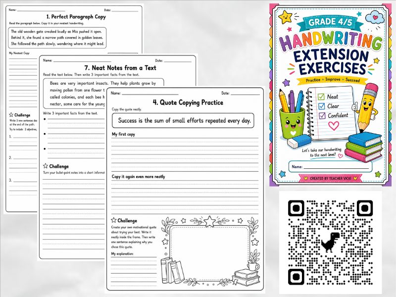 Grade 4/5 Handwriting Extension Worksheets | Advanced Writing Practice Activities