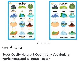 Scots Gaelic Nature & Geography Vocabulary Worksheets and Bilingual Poster