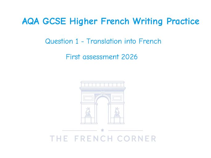 2026 AQA GCSE French Higher Writing - Q1 Translation workbook